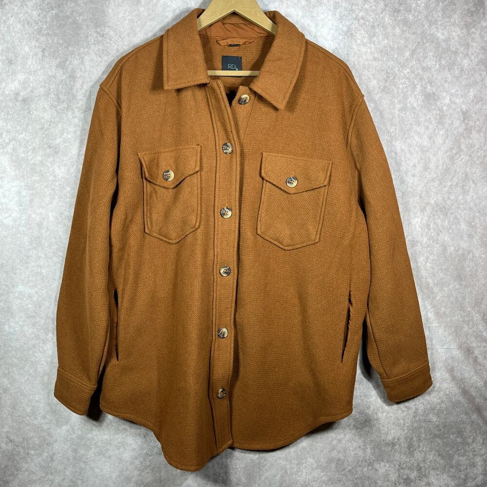 RDI Shirt Jacket Shacket Mens Size Large Brown Knit Shirt Button Front Pockets